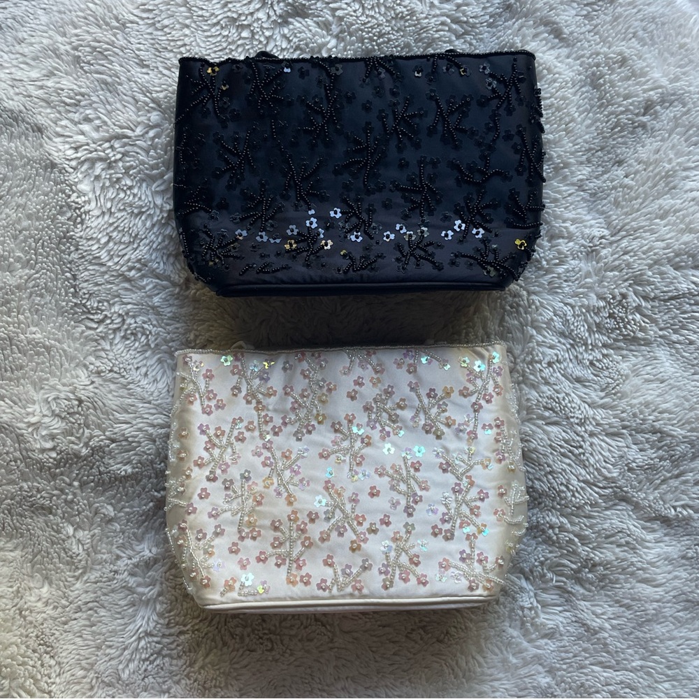 Goldco Vintage beaded sequin satin clutch mini purse bundle -pearl white & black